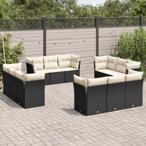 vidaXL 12-delige Loungeset met kussens poly rattan zwart