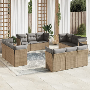 vidaXL 12-delige Loungeset met kussens poly rattan beige