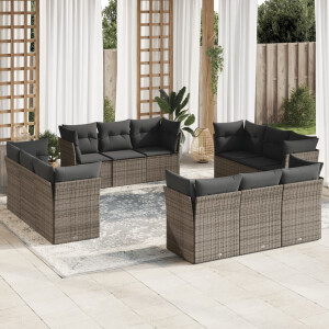 vidaXL 12-delige Loungeset met kussens poly rattan grijs