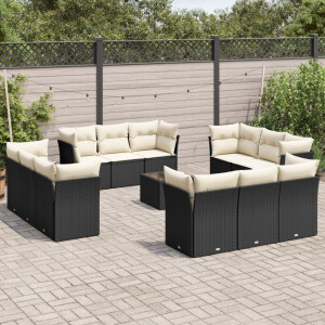vidaXL 13-delige Loungeset met kussens poly rattan zwart