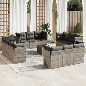 vidaXL 13-delige Loungeset met kussens poly rattan lichtgrijs