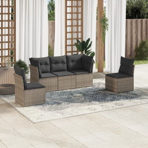 vidaXL 5-delige Loungeset met kussens poly rattan grijs