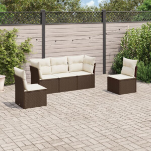 vidaXL 5-delige Loungeset met kussens poly rattan bruin