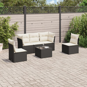 vidaXL 6-delige Loungeset met kussens poly rattan zwart