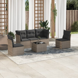 vidaXL 6-delige Loungeset met kussens poly rattan grijs