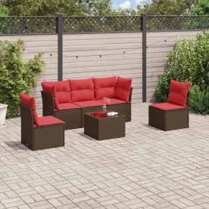 vidaXL 6-delige Loungeset met kussens poly rattan bruin