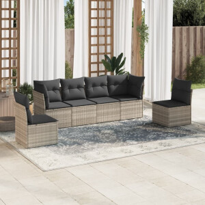 vidaXL 6-delige Loungeset met kussens poly rattan lichtgrijs