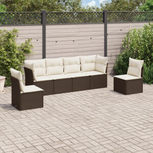 vidaXL 6-delige Loungeset met kussens poly rattan bruin