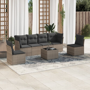 vidaXL 7-delige Loungeset met kussens poly rattan grijs