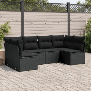 vidaXL 6-delige Loungeset met kussens poly rattan zwart
