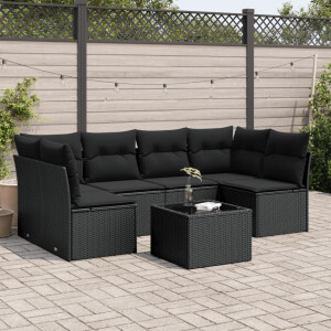 vidaXL 7-delige Loungeset met kussens poly rattan zwart