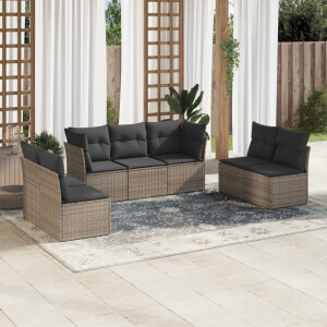 vidaXL 7-delige Loungeset met kussens poly rattan grijs