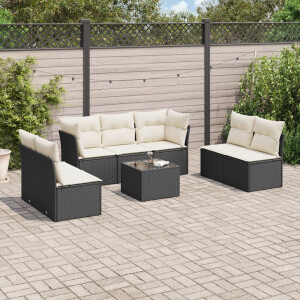 vidaXL 8-delige Loungeset met kussens poly rattan zwart