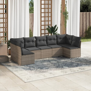 vidaXL 7-delige Loungeset met kussens poly rattan grijs