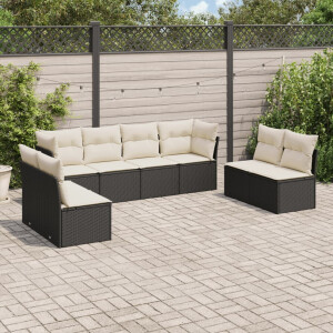 vidaXL 8-delige Loungeset met kussens poly rattan zwart