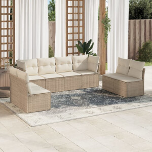 vidaXL 8-delige Loungeset met kussens poly rattan beige