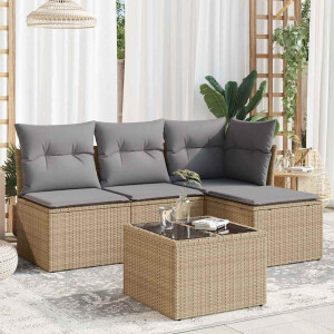 vidaXL 5-delige Loungeset met kussens poly rattan beige