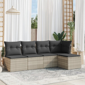 vidaXL 5-delige Loungeset met kussens poly rattan lichtgrijs