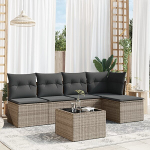vidaXL 6-delige Loungeset met kussens poly rattan grijs