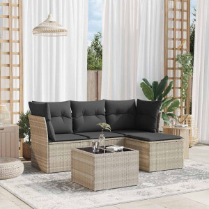vidaXL 5-delige Loungeset met kussens poly rattan lichtgrijs