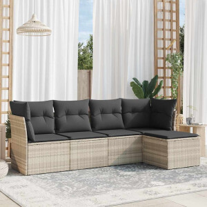 vidaXL 5-delige Loungeset met kussens poly rattan lichtgrijs