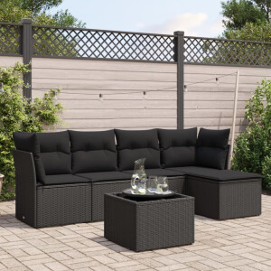 vidaXL 6-delige Loungeset met kussens poly rattan zwart
