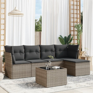 vidaXL 6-delige Loungeset met kussens poly rattan grijs