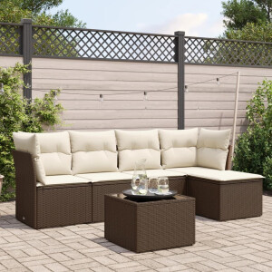 vidaXL 6-delige Loungeset met kussens poly rattan bruin