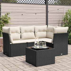 vidaXL 5-delige Loungeset met kussens poly rattan zwart