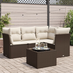 vidaXL 5-delige Loungeset met kussens poly rattan bruin