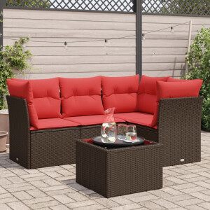 vidaXL 5-delige Loungeset met kussens poly rattan bruin