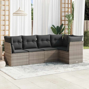 vidaXL 5-delige Loungeset met kussens poly rattan lichtgrijs