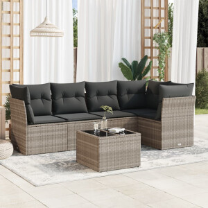 vidaXL 6-delige Loungeset met kussens poly rattan lichtgrijs