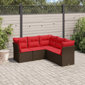 vidaXL 5-delige Loungeset met kussens poly rattan bruin