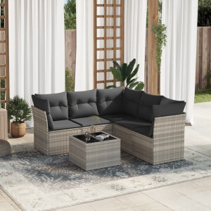 vidaXL 6-delige Loungeset met kussens poly rattan lichtgrijs