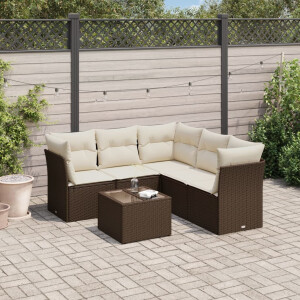 vidaXL 6-delige Loungeset met kussens poly rattan bruin