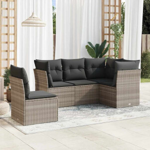 vidaXL 5-delige Loungeset met kussens poly rattan lichtgrijs