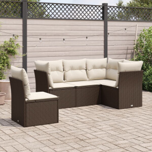 vidaXL 5-delige Loungeset met kussens poly rattan bruin