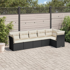 vidaXL 6-delige Loungeset met kussens poly rattan zwart