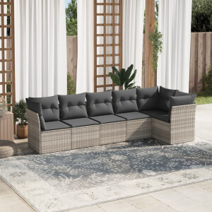 vidaXL 6-delige Loungeset met kussens poly rattan lichtgrijs