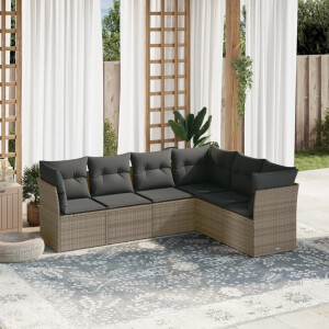 vidaXL 6-delige Loungeset met kussens poly rattan grijs