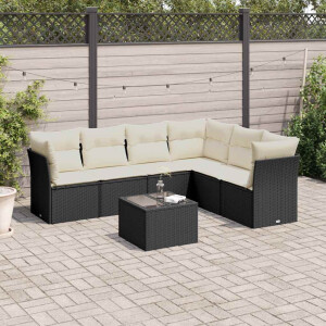 vidaXL 7-delige Loungeset met kussens poly rattan zwart