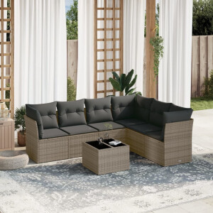 vidaXL 7-delige Loungeset met kussens poly rattan grijs