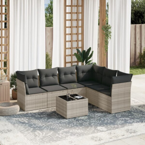 vidaXL 7-delige Loungeset met kussens poly rattan lichtgrijs