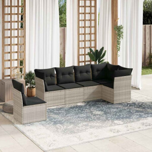 vidaXL 6-delige Loungeset met kussens poly rattan lichtgrijs