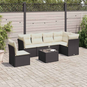 vidaXL 7-delige Loungeset met kussens poly rattan zwart