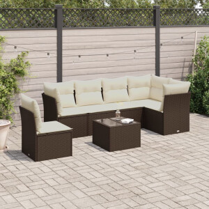 vidaXL 7-delige Loungeset met kussens poly rattan bruin