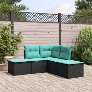 vidaXL 5-delige Loungeset met kussens poly rattan zwart