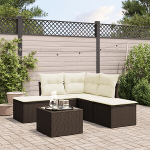 vidaXL 6-delige Loungeset met kussens poly rattan bruin