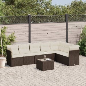 vidaXL 8-delige Loungeset met kussens poly rattan bruin